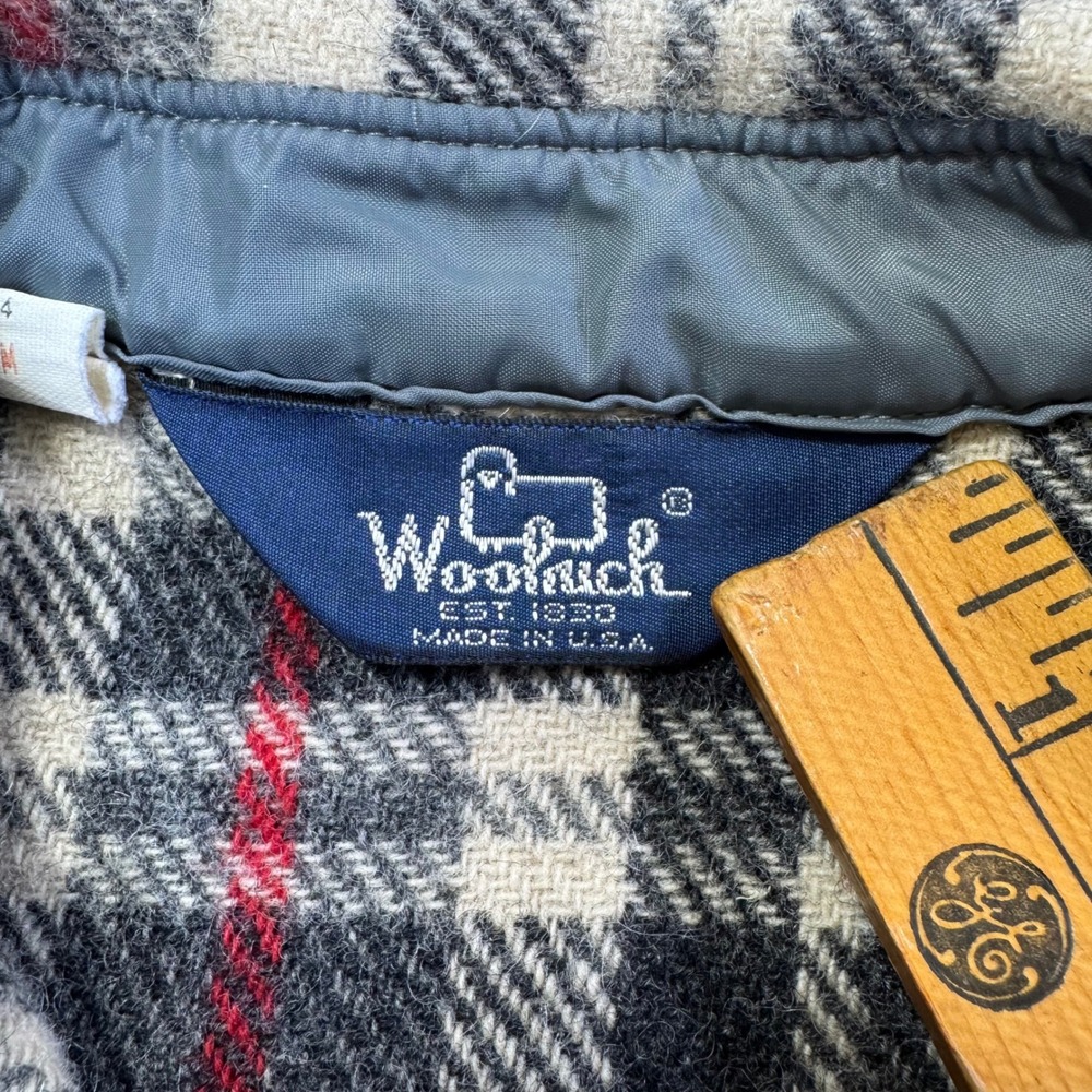 Woolrich Vintage Plaid Wool Blend Shirt Jacket Grey‎ Red Elbow Patches Size M - Picture 4 of 7